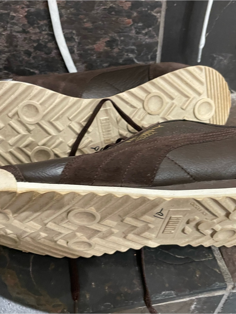 Puma Men's Brown Leather & Suede Low-Top Sneakers with Cream Sole